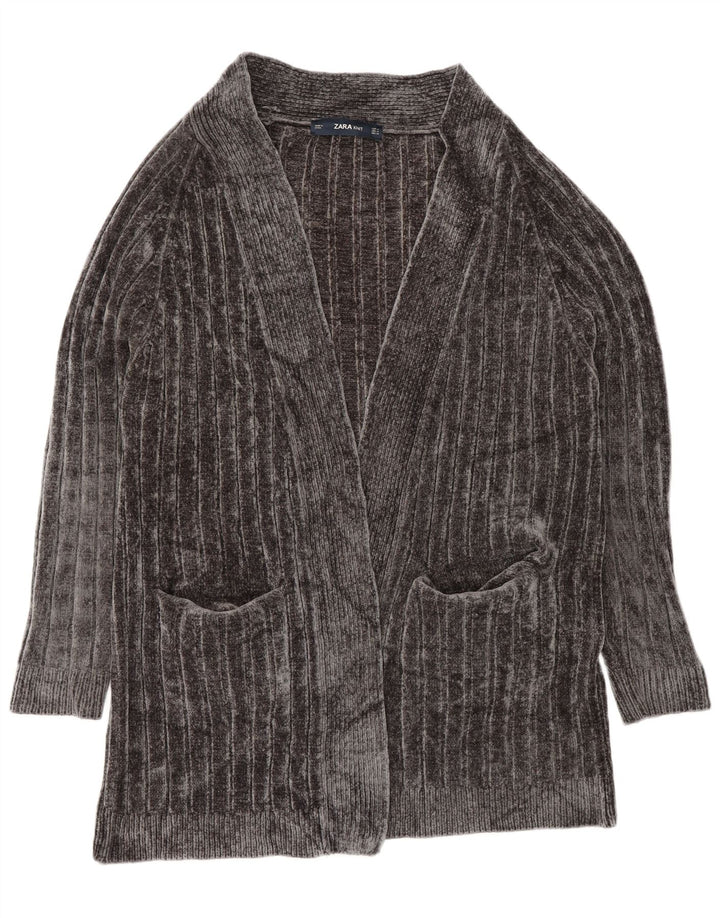 Zara Suéter tipo cárdigan abierto, largo, extragrande, para mujer, Reino Unido 44, Gris medio