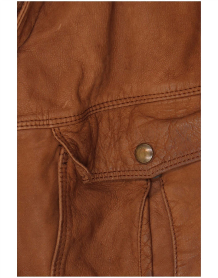 VINTAGE Chaqueta de cuero para hombre IT 52 XL Bloque de color marrón