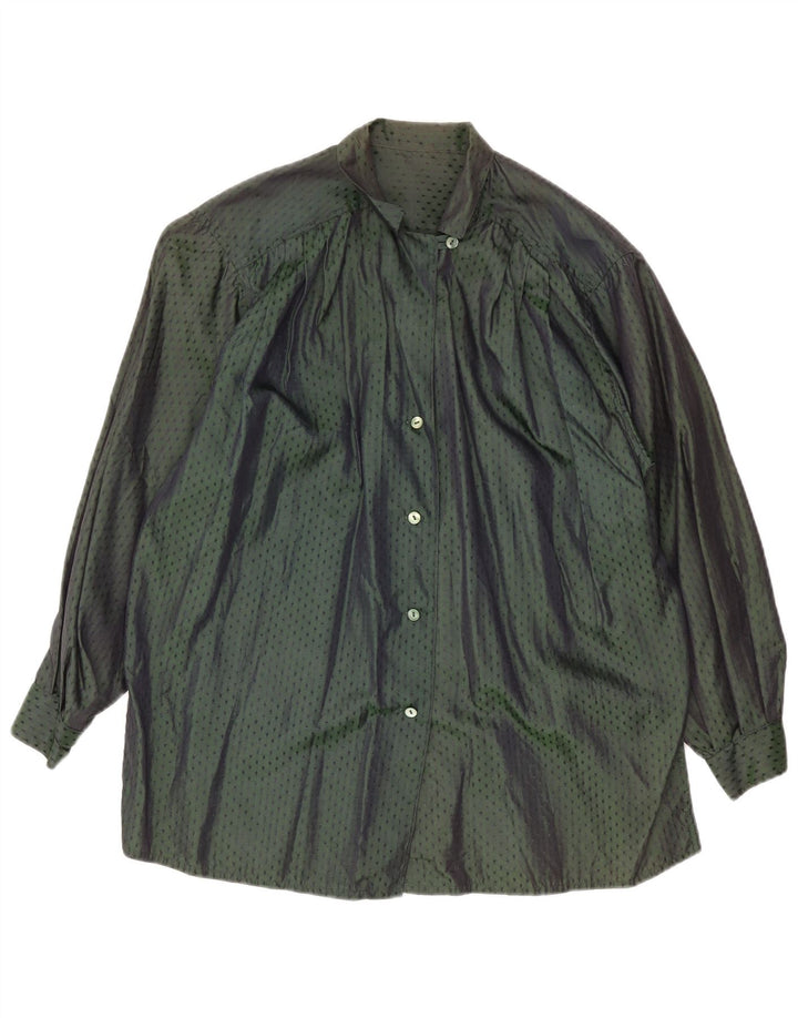 Vintage mujer patrón abstracto camisa blusa Reino Unido 18 XL verde