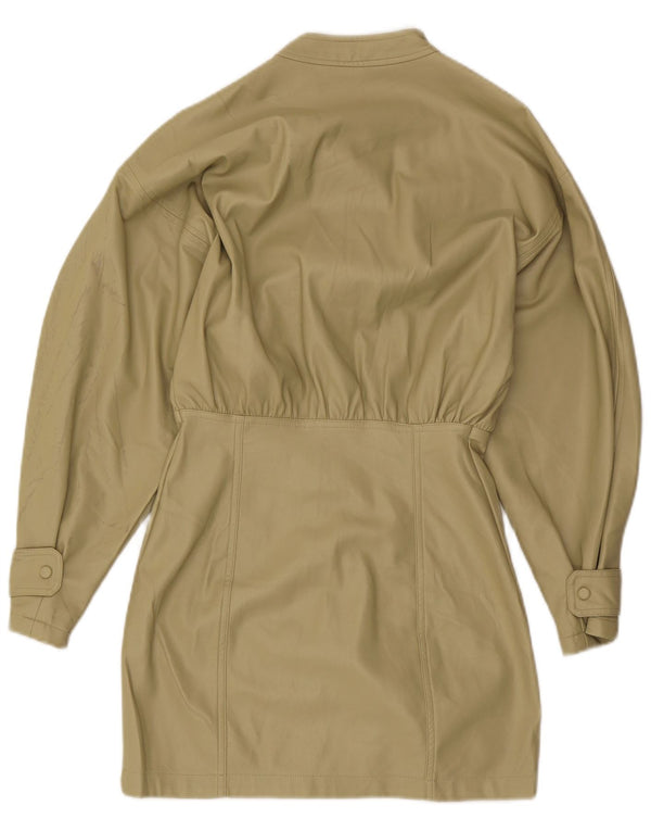 Zara Vestido camisero extragrande de piel sintética para mujer, talla 40, color caqui