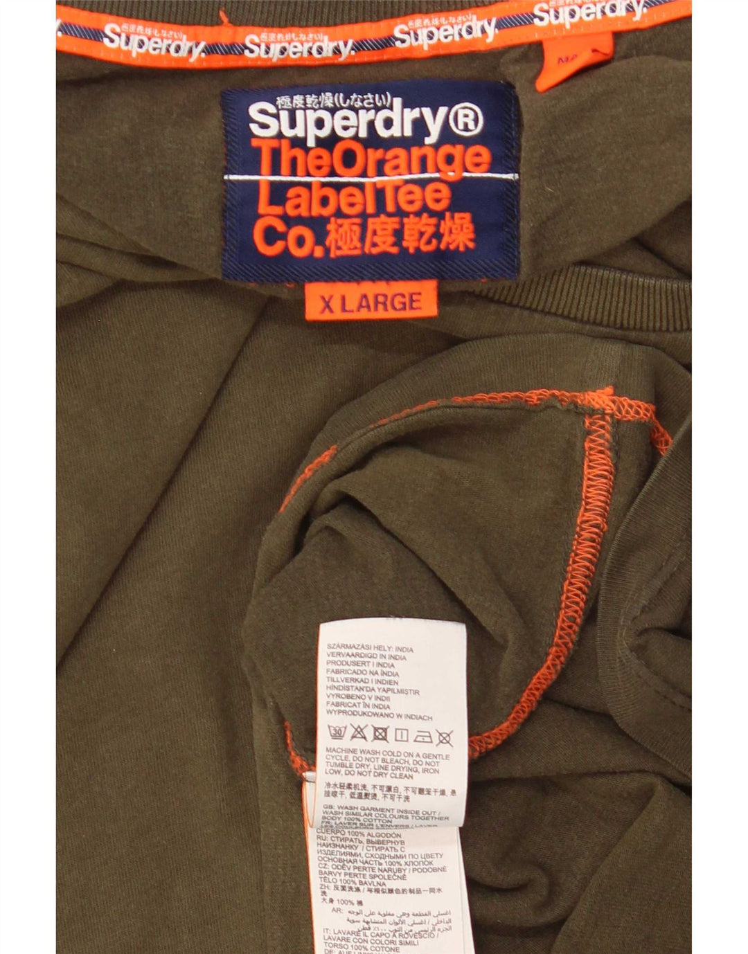 Superdry Hombre Camiseta Top XL Caqui Algodón