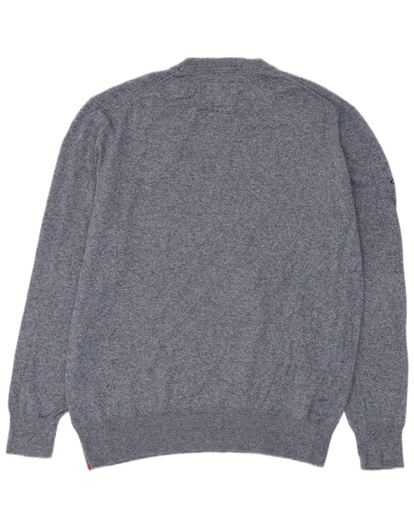 Superdry Jersey con cuello redondo para hombre, talla 2XL, algodón moteado en azul marino