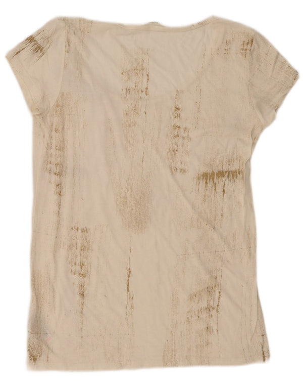 Guess Camiseta gráfica para mujer Top UK 6 XS Beige Tie Dye Algodón