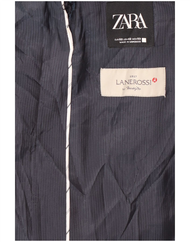 Zara Chaqueta tipo blazer de 2 botones para hombre EU 52 Large Azul marino Pata de gallo