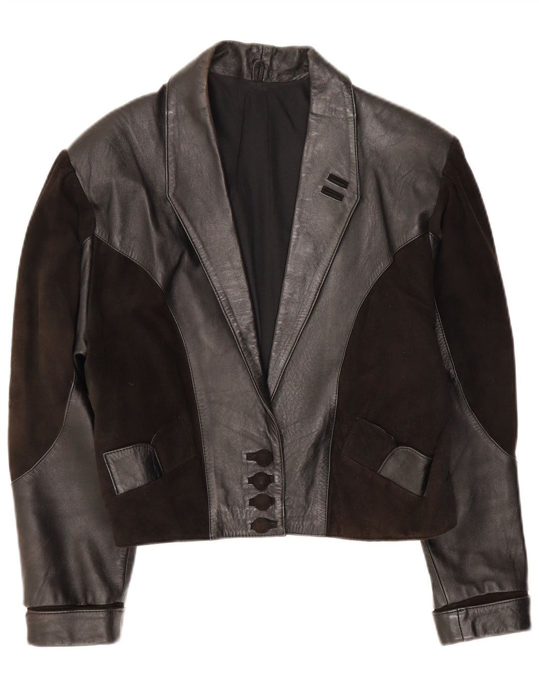 Vintage mujer chaqueta de cuero Reino Unido 14 medio negro patchwork