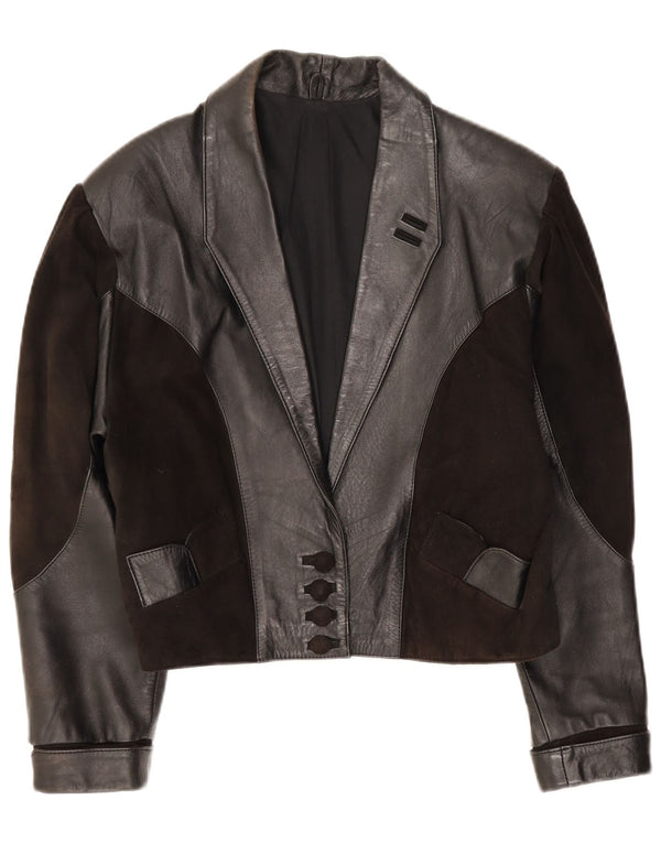 Vintage mujer chaqueta de cuero Reino Unido 14 medio negro patchwork