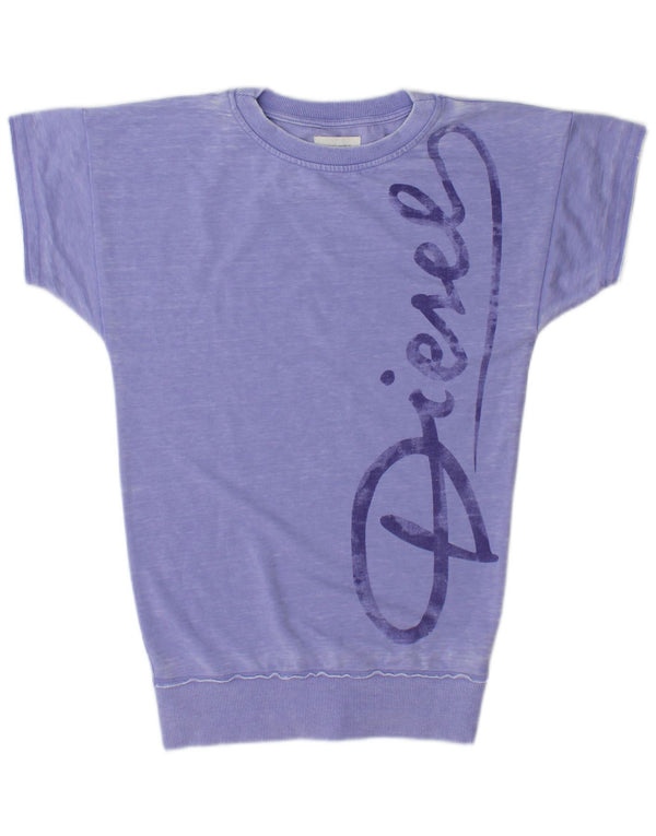 Diesel Top tipo túnica con gráfico de manga corta para mujer UK 44 Algodón morado mediano