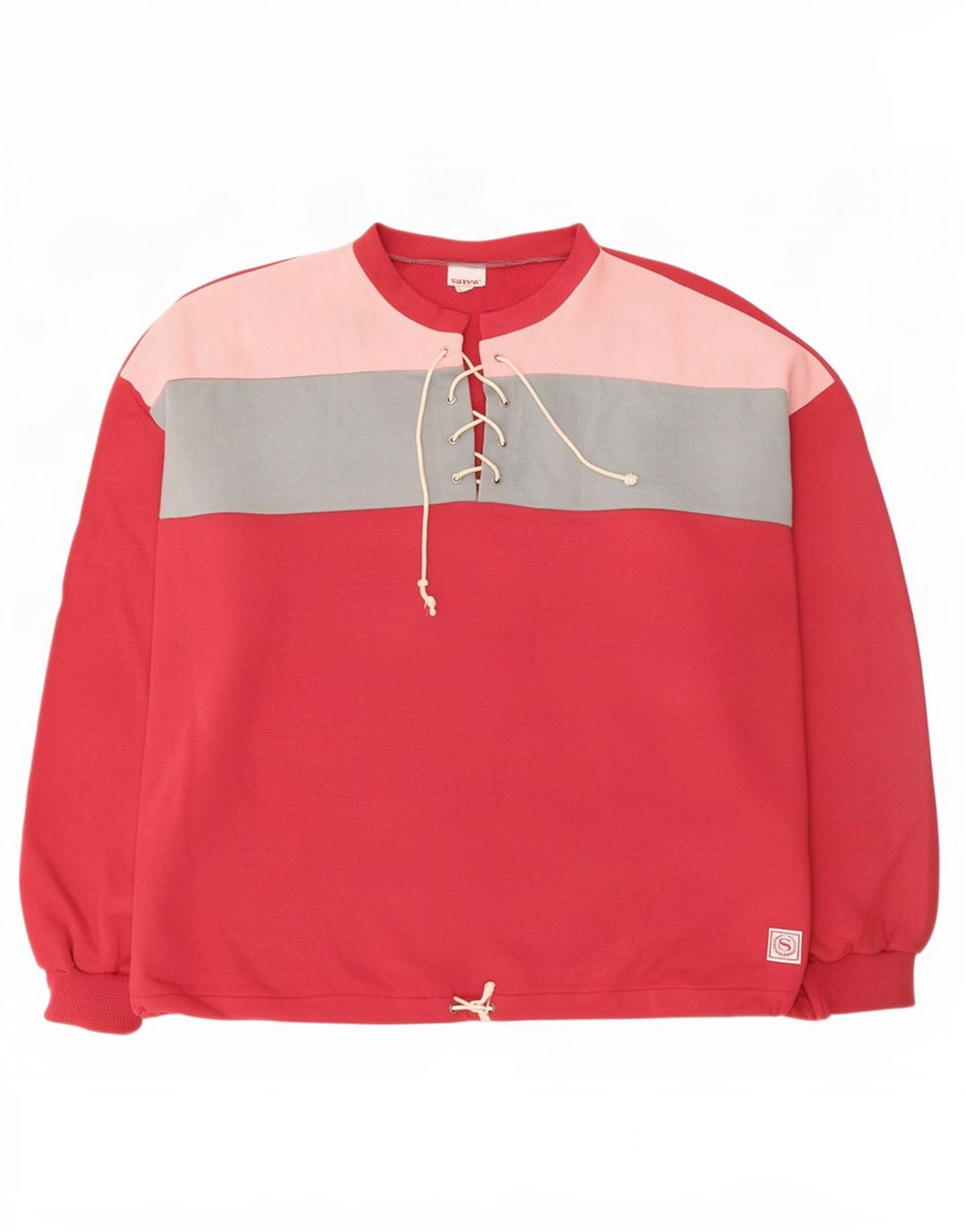 Vintage mujer sudadera de gran tamaño Jumper Reino Unido 16 Bloque de color rojo grande