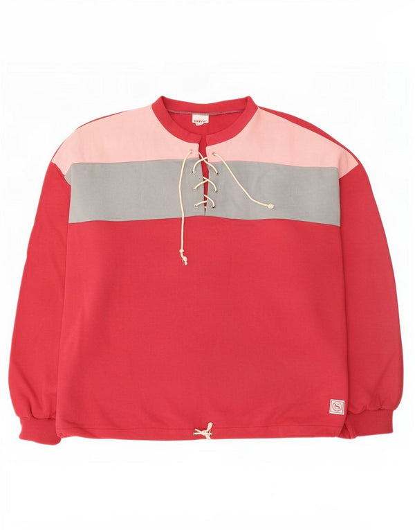 Vintage mujer sudadera de gran tamaño Jumper Reino Unido 16 Bloque de color rojo grande