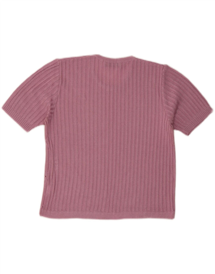 FAUSTA Suéter de manga corta con cuello redondo para mujer UK 10 Small Pink