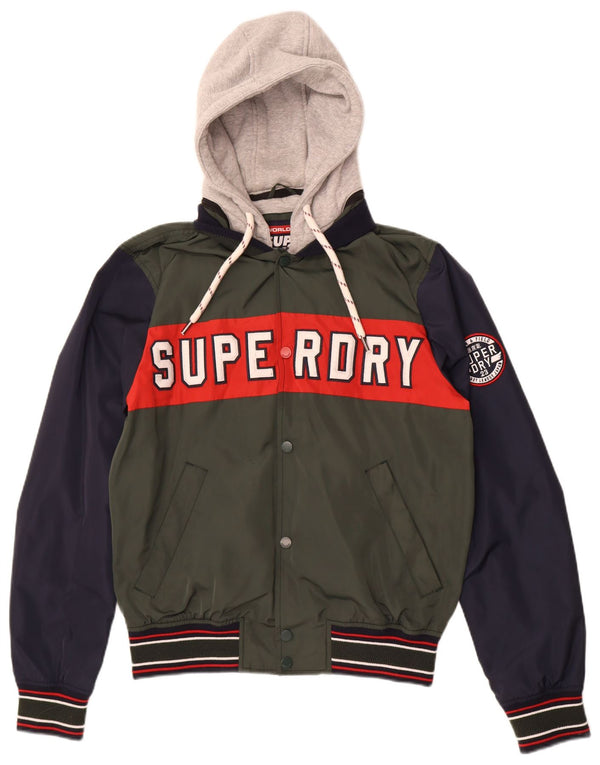 Superdry Chaqueta universitaria con capucha y gráfico para hombre, UK 40 Large, color caqui