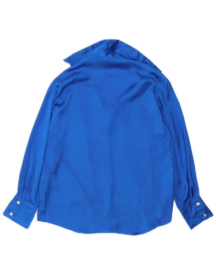 ZARA Mujer Blusa Camisa ES 44 Azul Medio Poliéster
