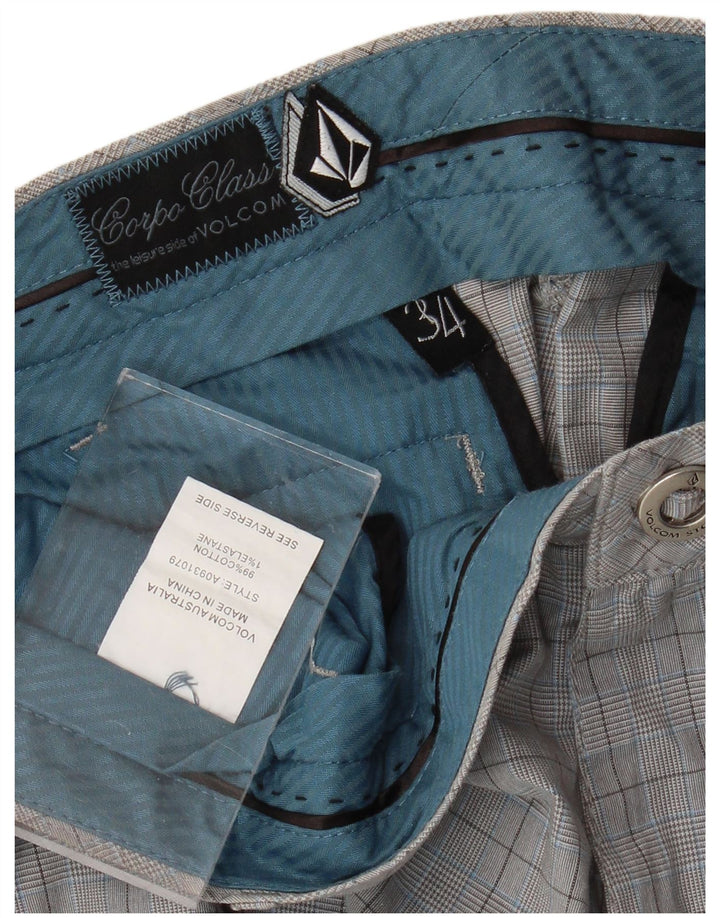 Pantalones cortos chinos Volcom para hombre W34 Algodón a cuadros grises grandes