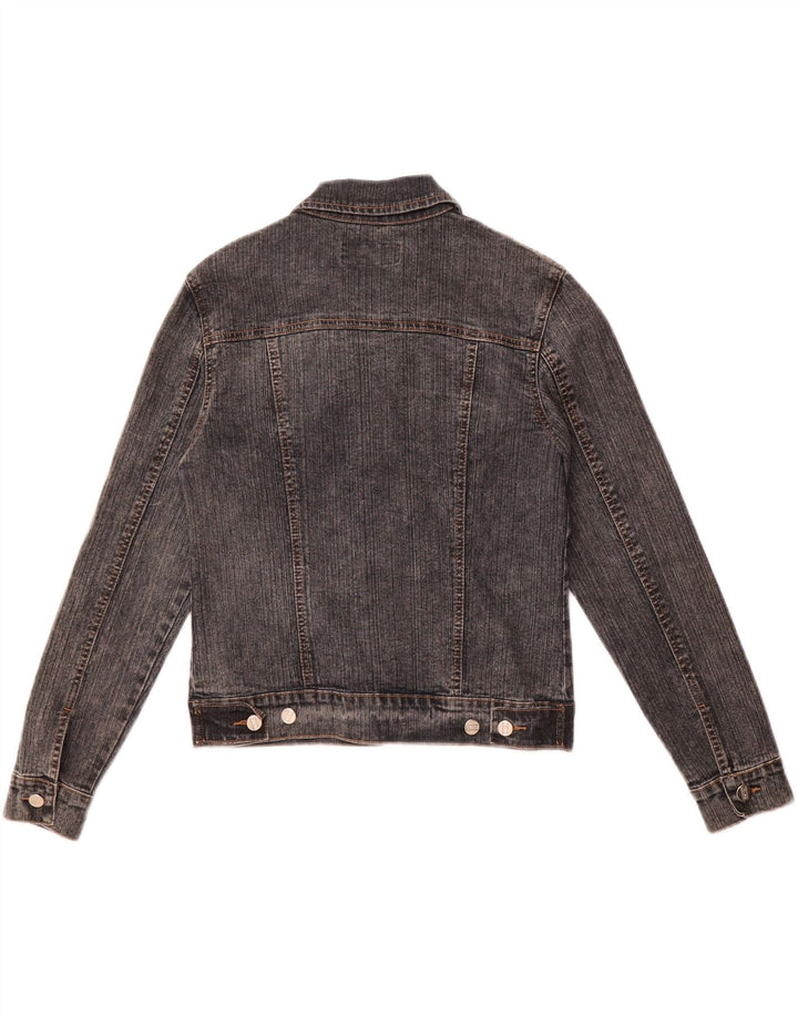 Vintage mujer crop denim chaqueta Reino Unido 12 algodón gris medio