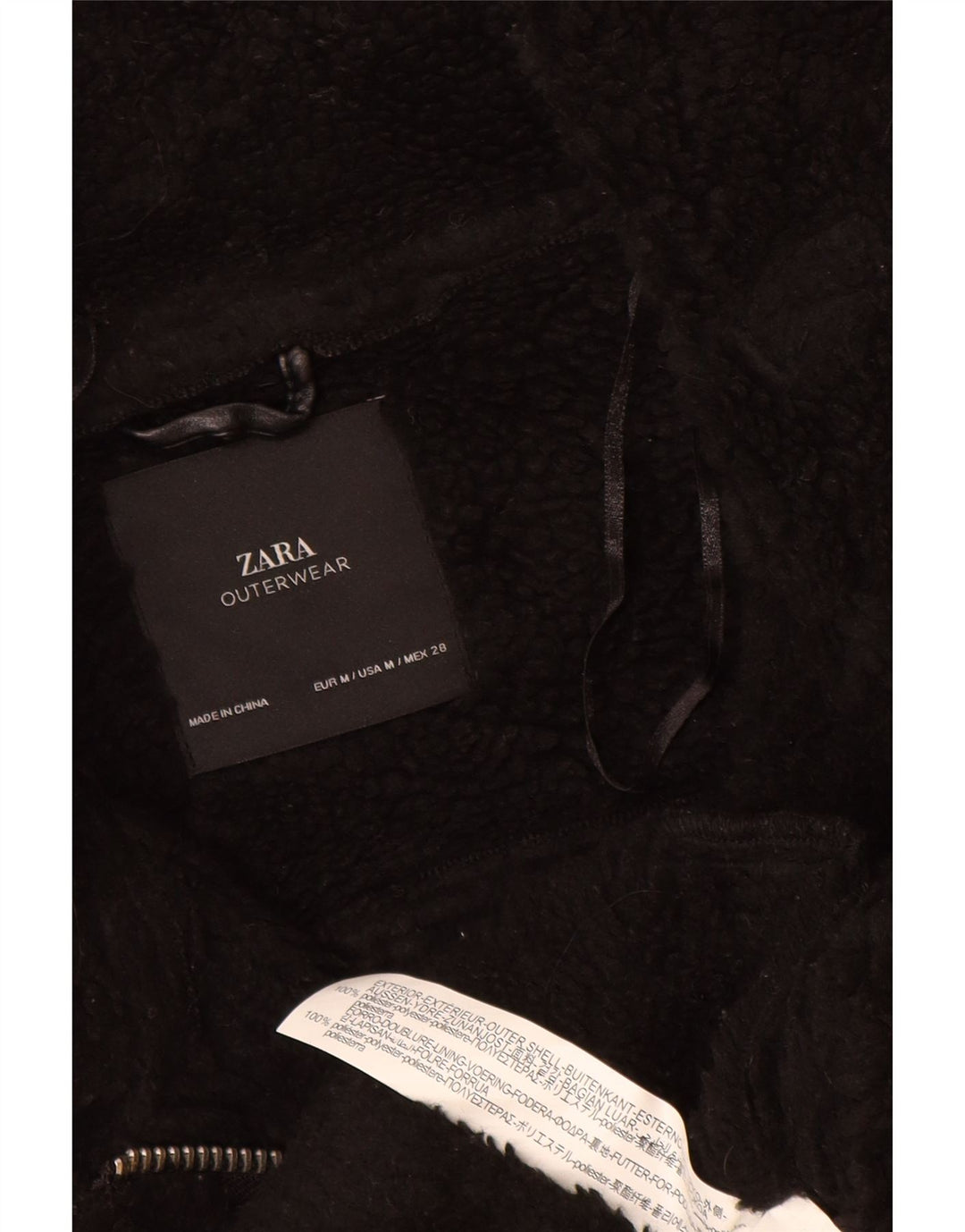ZARA Mujer Sherpa Biker Jacket UK 44 Mediano Negro Poliéster