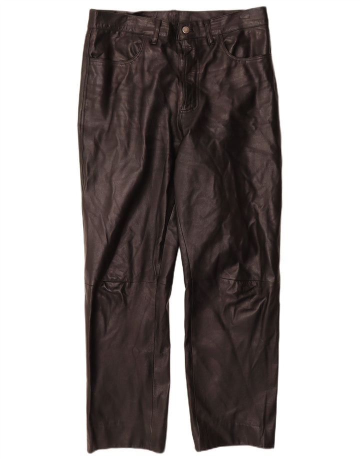 VINTAGE Pantalones de cuero rectos para hombre IT 50 Grande W32 L30 Cuero negro