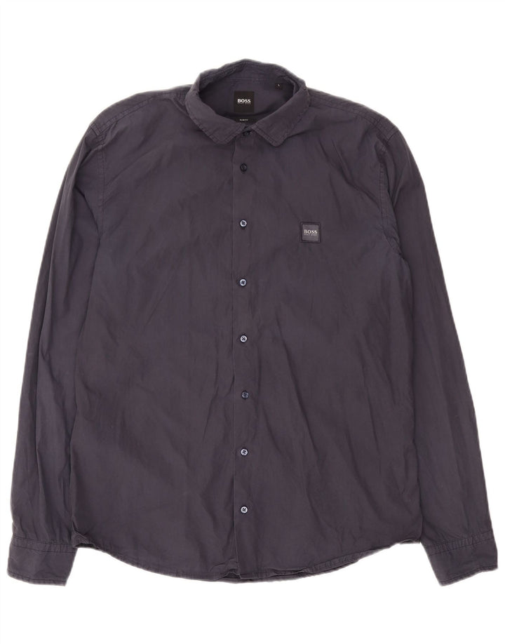Camisa Hugo Boss Hombre Slim Fit Algodón Azul Marino Grande