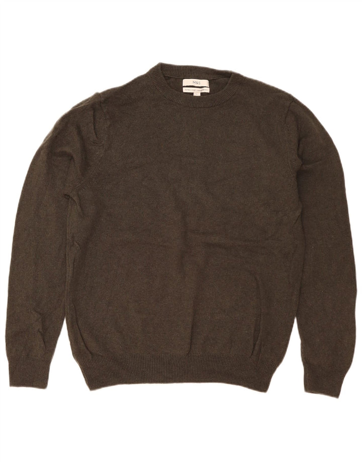 Marks & Spencer Jersey con cuello redondo para hombre, talla grande, lana caqui