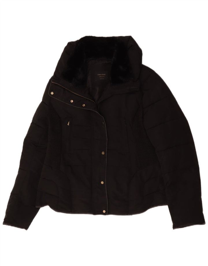 Zara Mujer Crop Chaqueta Acolchada ES 39 2XL Poliéster Negro