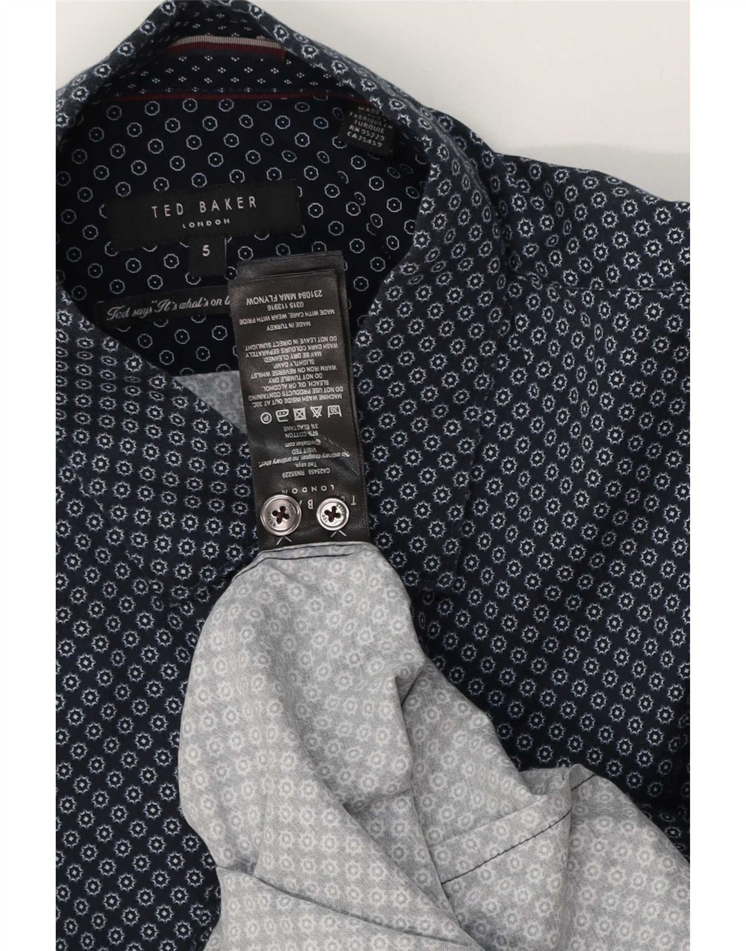 Ted Baker Camisa para hombre Talla 5 XL Algodón geométrico azul marino