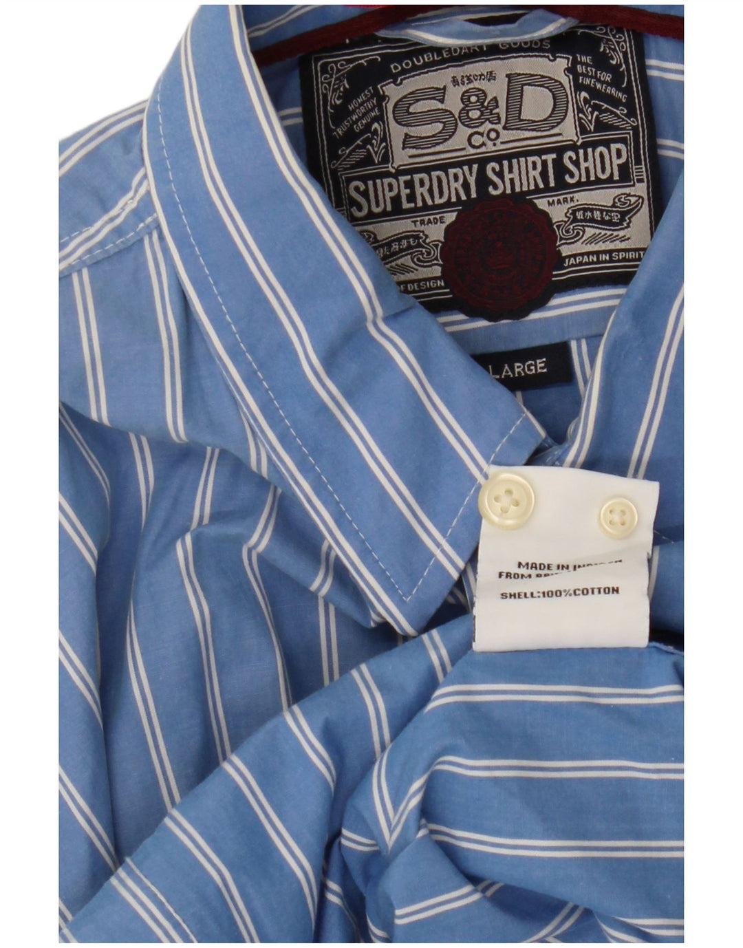 SUPERDRY Hombre Camisa Grande Azul Rayas Algodón