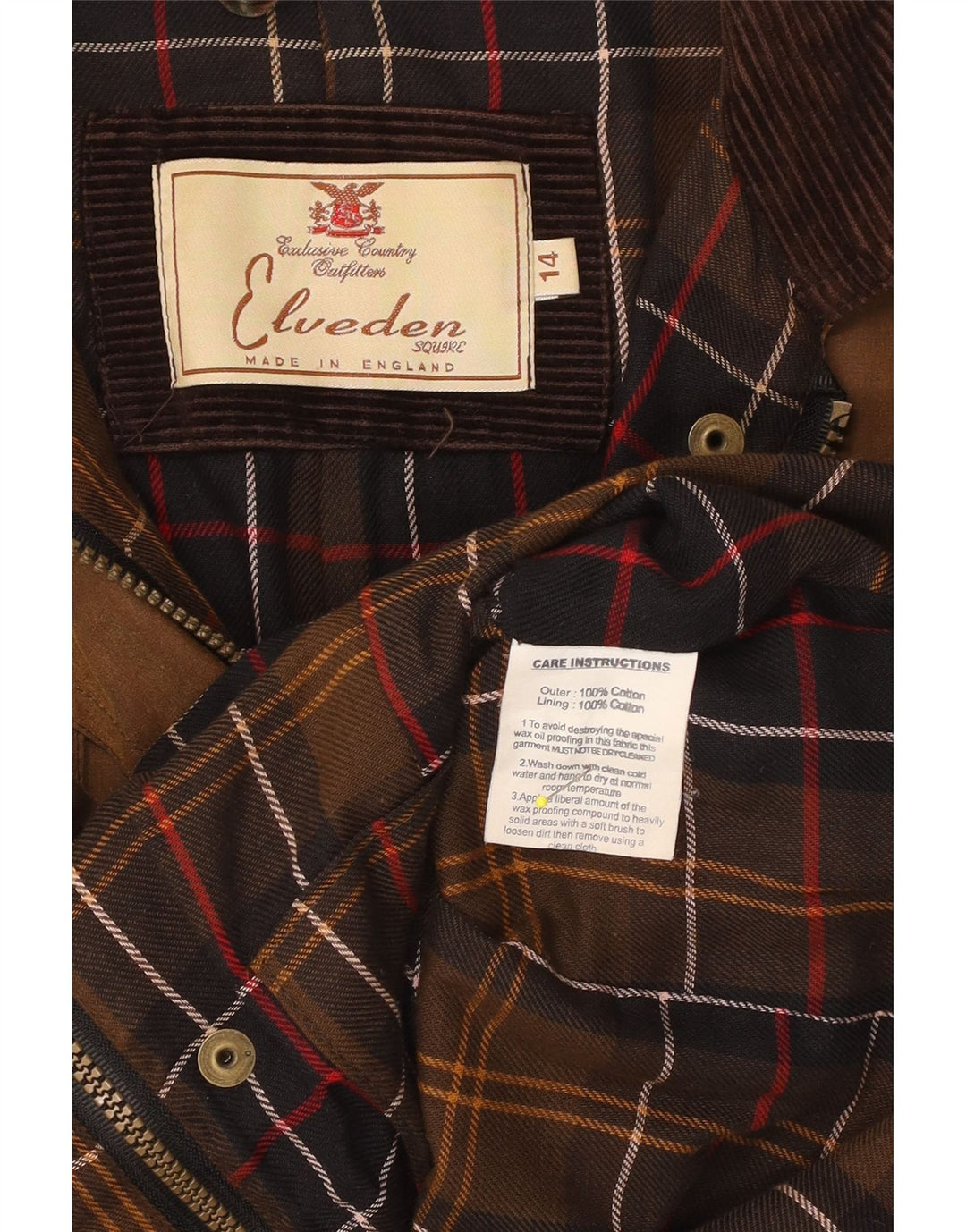 VINTAGE Chaqueta de algodón encerado para mujer Reino Unido 14 Algodón marrón grande