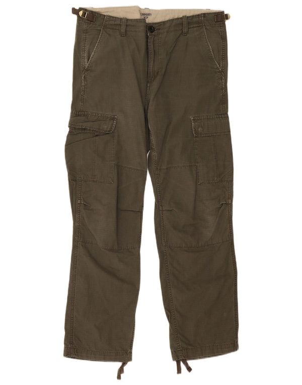 Carhartt Hombre Pantalones Cargo Rectos W33 L30 Algodón A Rayas Caqui