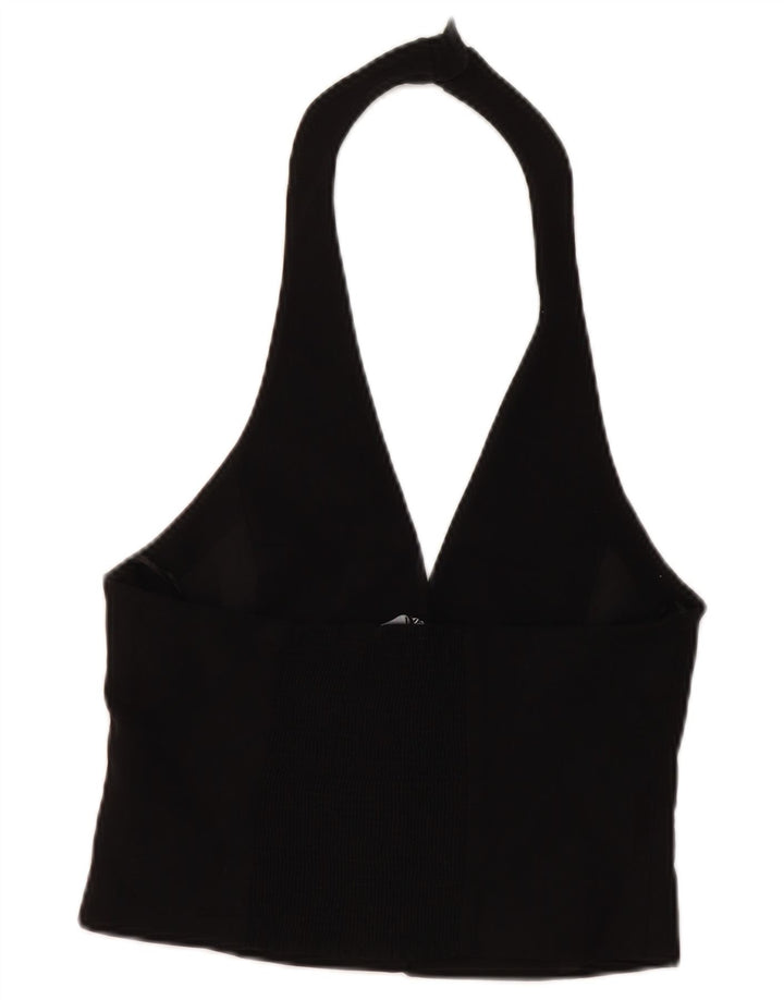 Zara Mujer Crop Halter Top UK 42 Medium Viscosa Negra