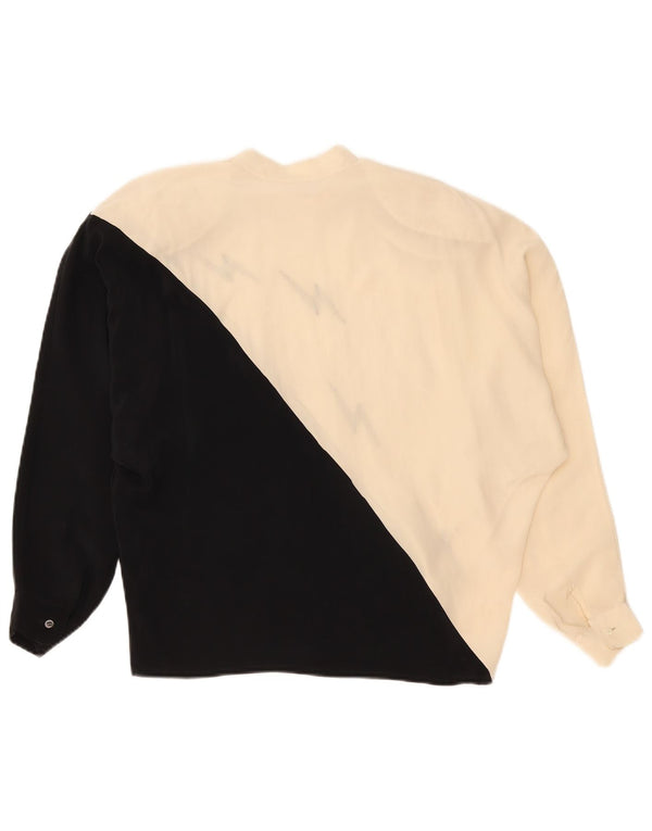 Vintage mujer gráfico manga larga blusa Top Reino Unido 16 grande negro colorblock