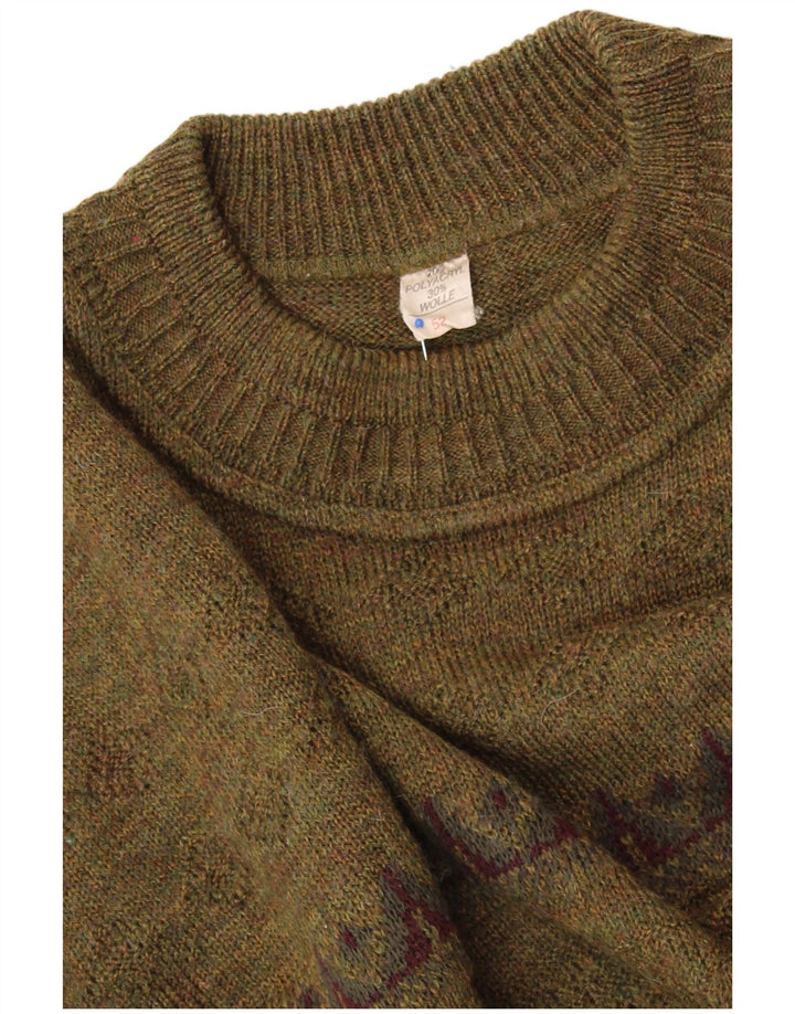 VINTAGE Jersey de cuello redondo para mujer IT 52 2XL Verde Geométrico