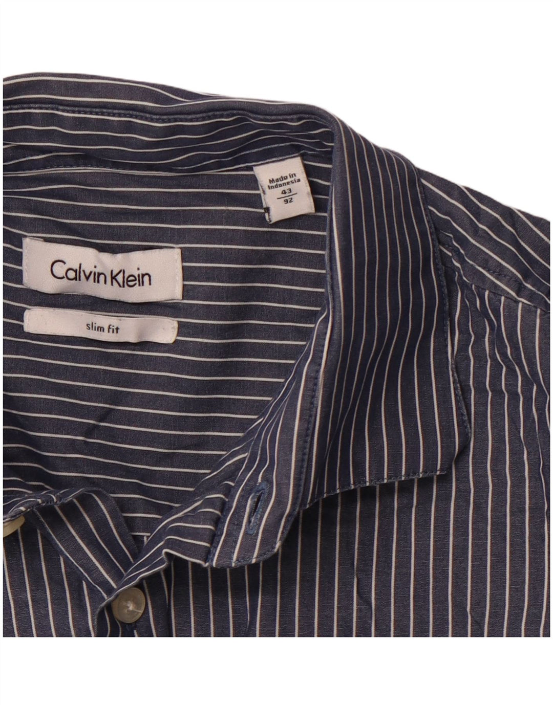 CALVIN KLEIN Camisa slim fit para hombre Talla 43 Grande Azul marino Raya diplomática