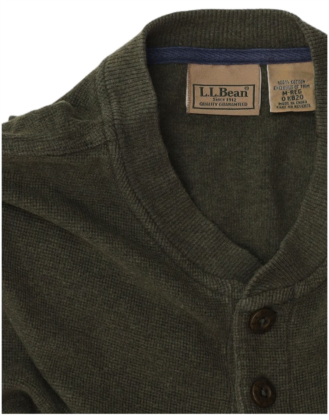L.L.BEAN Camiseta Hombre Manga Larga Algodón Verde Medio