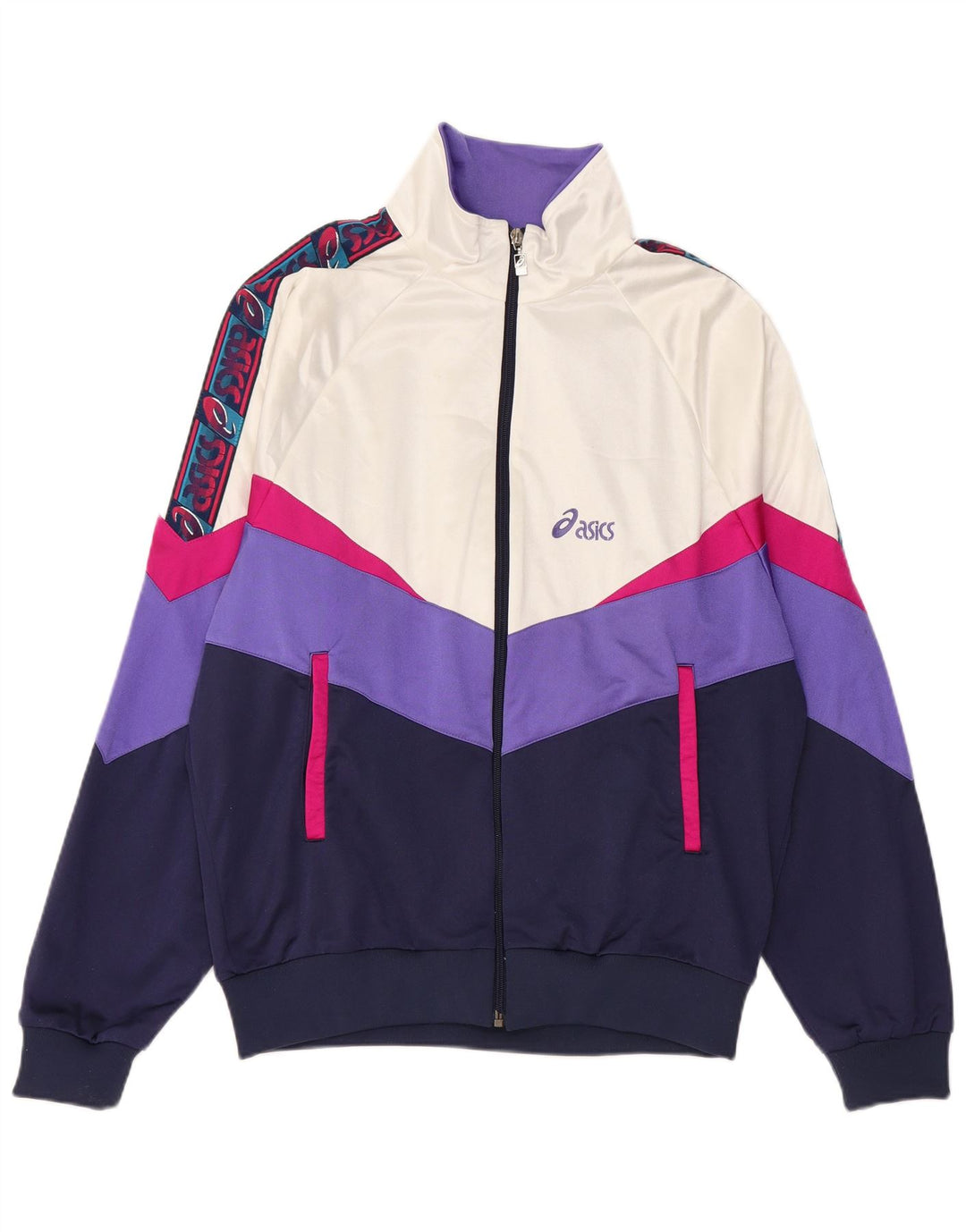 Asics Mens Graphic Chándal Top Chaqueta IT 52 Grande Azul Marino Colorblock