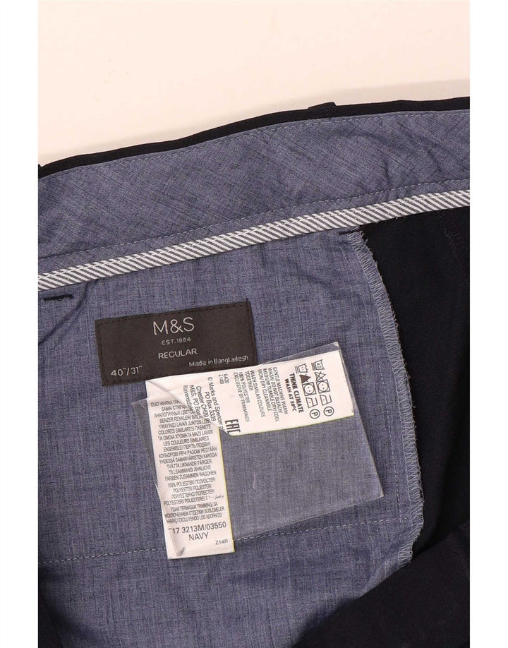 Marks & Spencer Pantalón de traje regular recto para hombre W40 L31 Azul marino