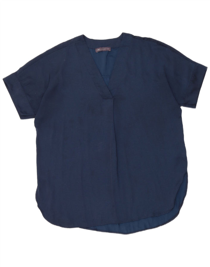 MARKS & SPENCER Womens Blouse Top UK 14 Large Navy Blue Polyester