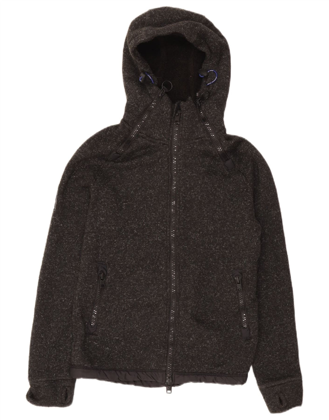Superdry Sudadera con capucha y cremallera para hombre, poliéster moteado gris pequeño