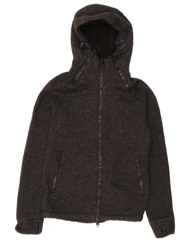 Superdry Sudadera con capucha y cremallera para hombre, poliéster moteado gris pequeño
