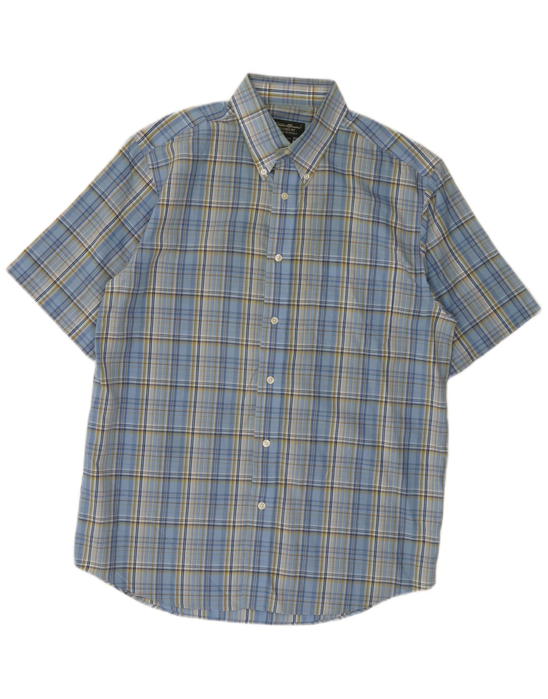 EDDIE BAUER Camisa de manga corta de ajuste relajado para hombre Algodón a cuadros azul medio