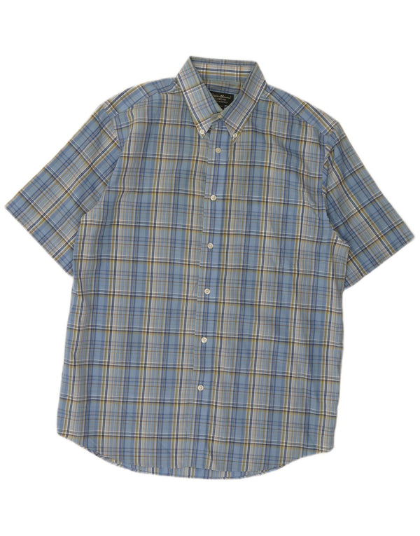 EDDIE BAUER Camisa de manga corta de ajuste relajado para hombre Algodón a cuadros azul medio