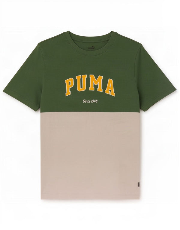 Puma Camiseta gráfica para hombre Top grande de algodón con bloques de color verde