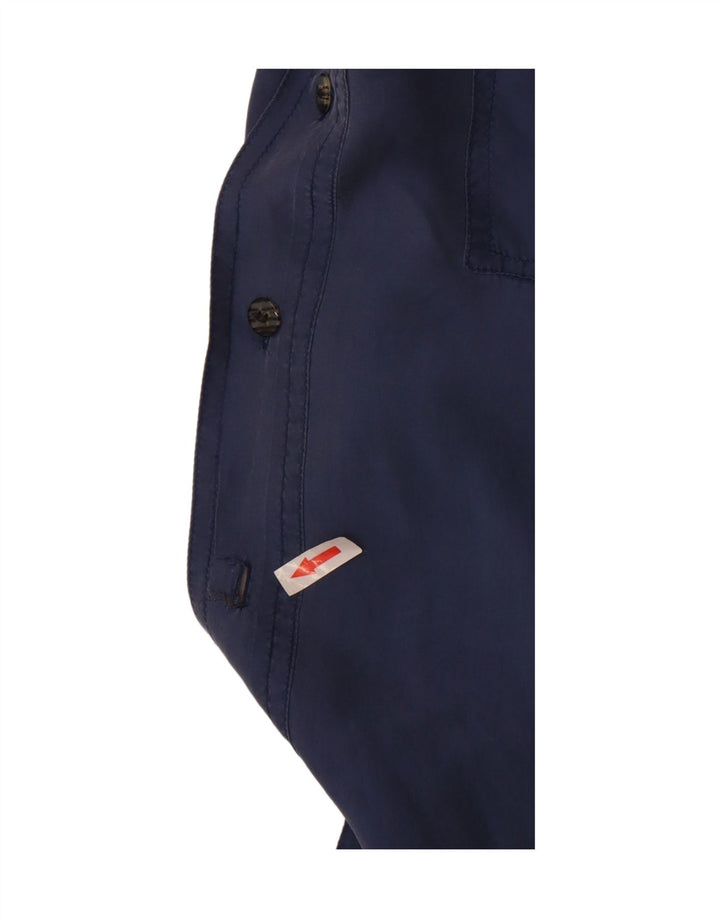 Vintage hombres camisa de manga corta grande azul seda clásico