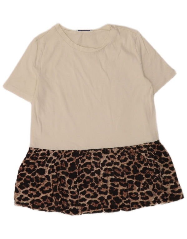 Zara Mujer Trafaluc Blusa Top UK 10 Small Blanco Animal Print Algodón