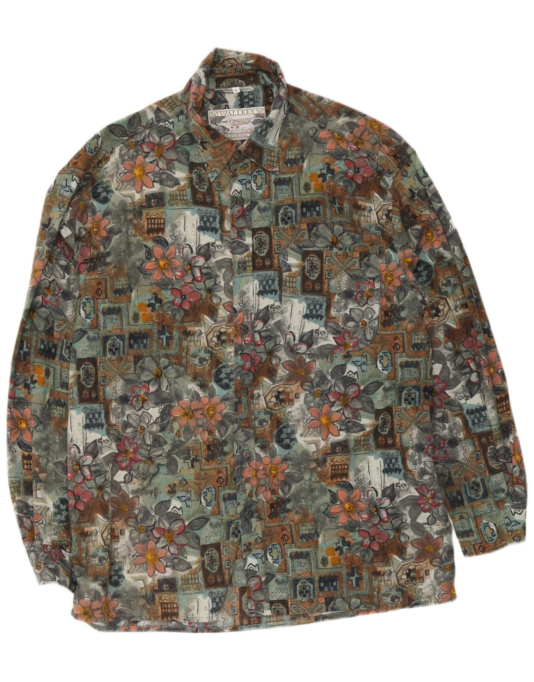 Wallees Camisa para hombre Poliéster floral verde grande