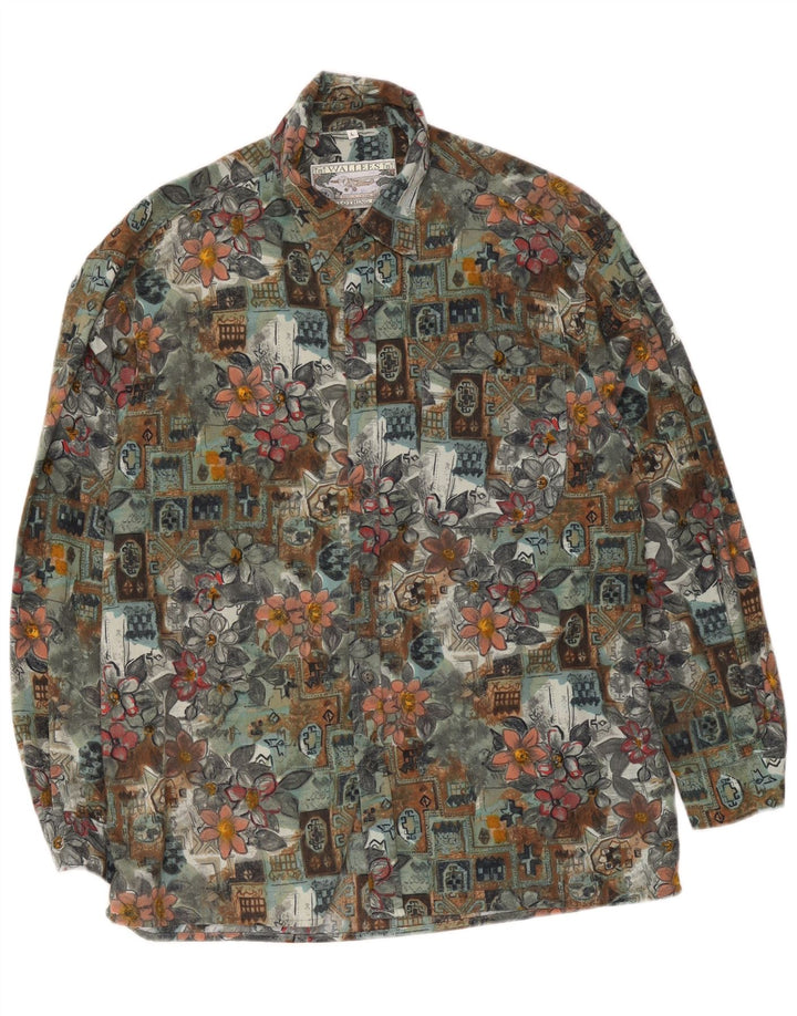 Wallees Camisa para hombre Poliéster floral verde grande