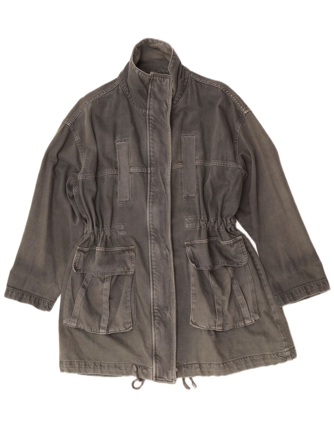 Zara Mujer Abrigo Vaquero Extragrande UK 10 Small Gris Algodón