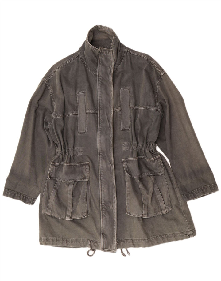 Zara Mujer Abrigo Vaquero Extragrande UK 10 Small Gris Algodón