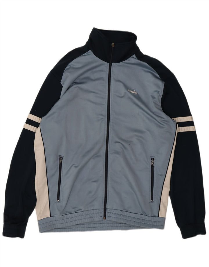 Diadora Chaqueta de chándal para hombre ES 44 XL Poliéster color block azul