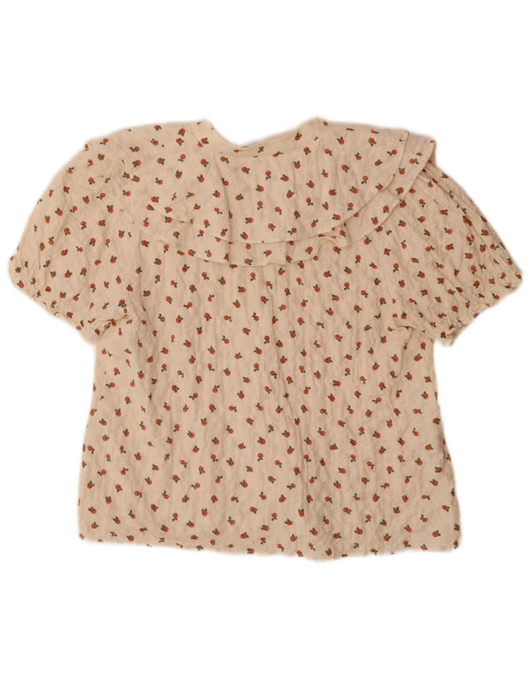 Zara Mujer Blusa Camisa Manga Corta UK 6 XS Blanco Floral