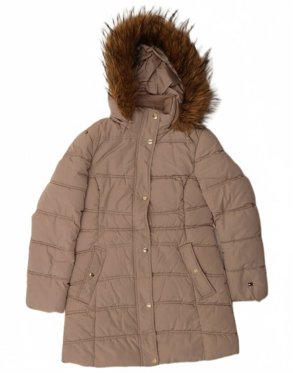 TOMMY HILFIGER Womens Oversized Hooded Padded Coat UK 10 Small Beige