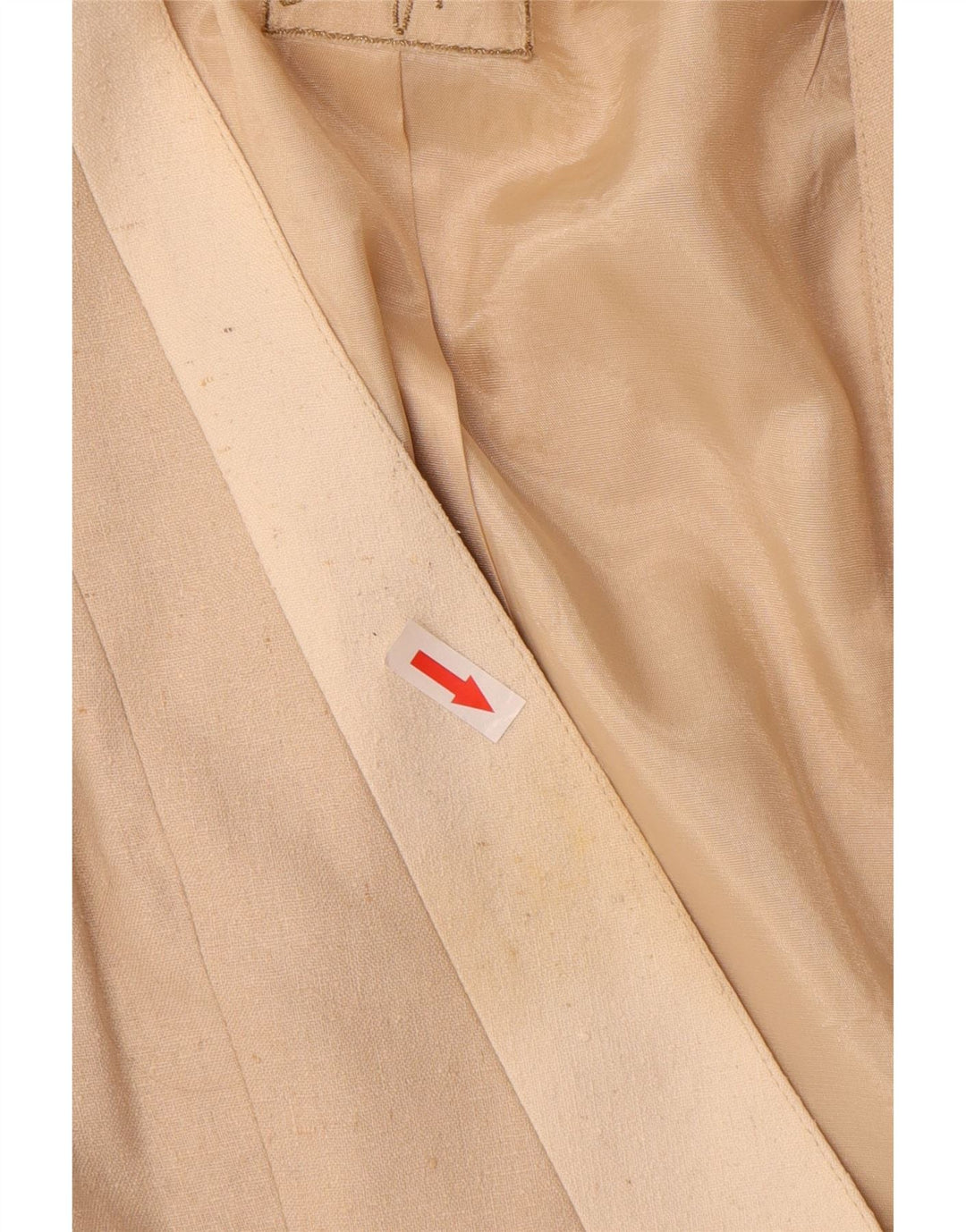 Vintage mujer longline 1 botón Blazer chaqueta Reino Unido 10 pequeña seda beige
